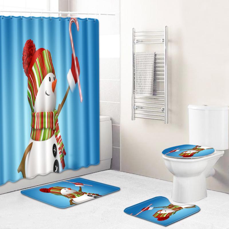 バス トイレマット 洗える 滑り止め クリスマス柄 おしゃれ モダン シャワーカーテン フロアマット 便座フタカバー 足元マット 4点セット ポリエステル 冬 浴室 インテリア