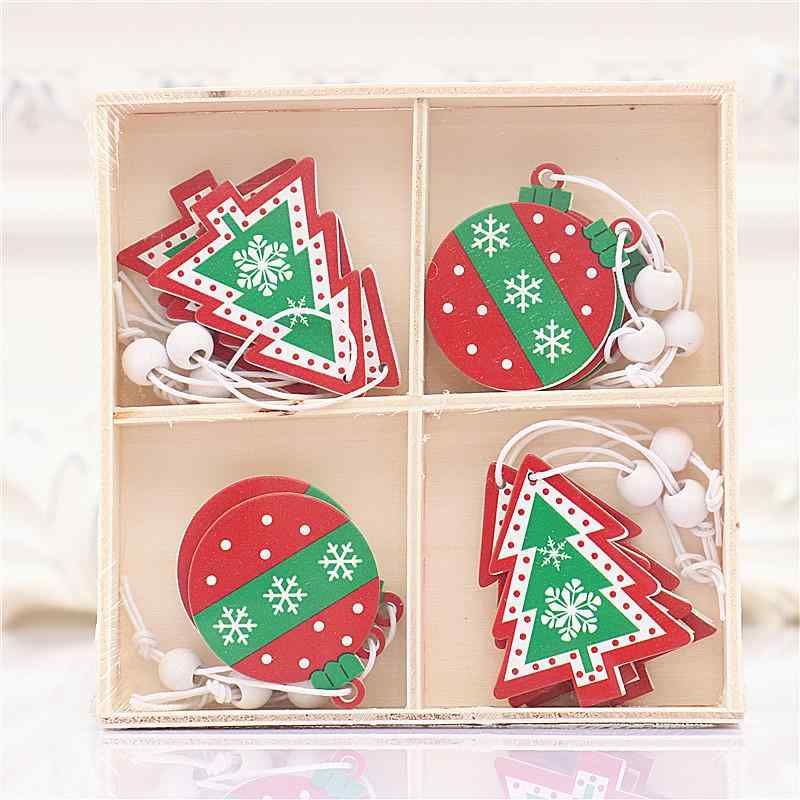 クリスマスオーナメント 木製 12個セット 彩色 レーザーカット加工 ギフトボックス入り ツリー飾り ナチュラルウッド デコレーション おしゃれ かわいい 手描き イベント パーティー 玄関 部屋 装飾品