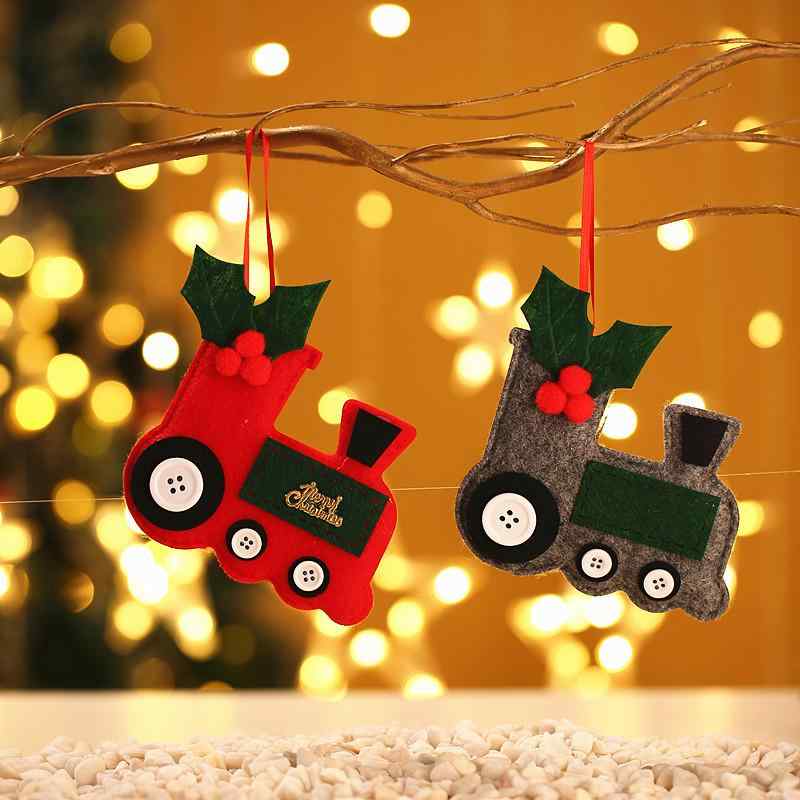 クリスマスオーナメント 布製 ミニカー クリスマスツリー 吊り飾り デコレーション ショーウィンドウ 店舗ディスプレイ 赤 レッド 灰色 グレー かわいい 雑貨 アイテム