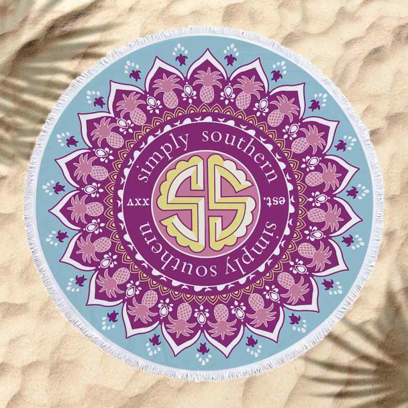 ビーチタオル マイクロファイバー 速乾 吸水 軽量 円形 丸型 大判 花柄 ボタニカル柄 フリンジ デジタルプリント 海 プール レジャー(x2)