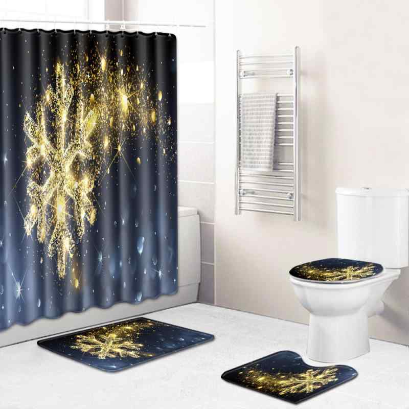 バス・トイレタリーセット クリスマス柄 シャワーカーテン バスマット トイレ足元マット 便座カバー 4点セット ポリエステル製 滑り止め 洗濯機OK モダン 家庭用