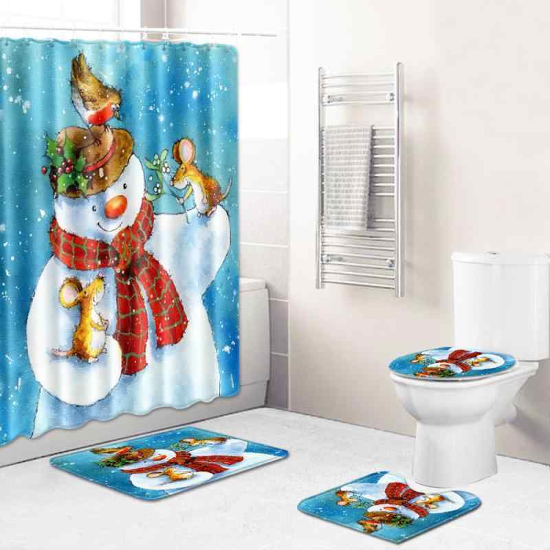 4点セット クリスマス シャワーカーテン トイレマット バスマット フロアマット バスルーム用 洗える 丸洗いOK 速乾 滑り止め モダン ポリエステル製 おしゃれ