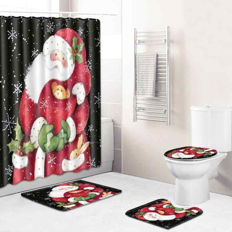 バスルーム 4点セット クリスマス シャワーカーテン 滑り止め 吸水 バスマット トイレ ドア用ラグ ポリエステル製 丸洗いOK モダン インテリア