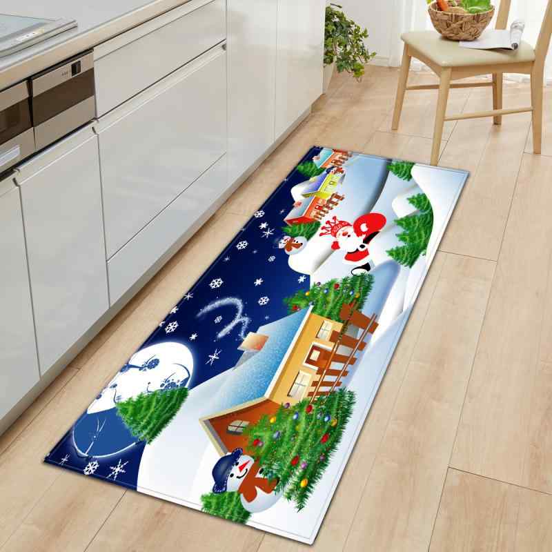 マット 洗える クリスマス キッチン リビング 玄関 ドア ソファ 寝室 子供部屋 ロング ラグ 長方形 ポリエステル モダン