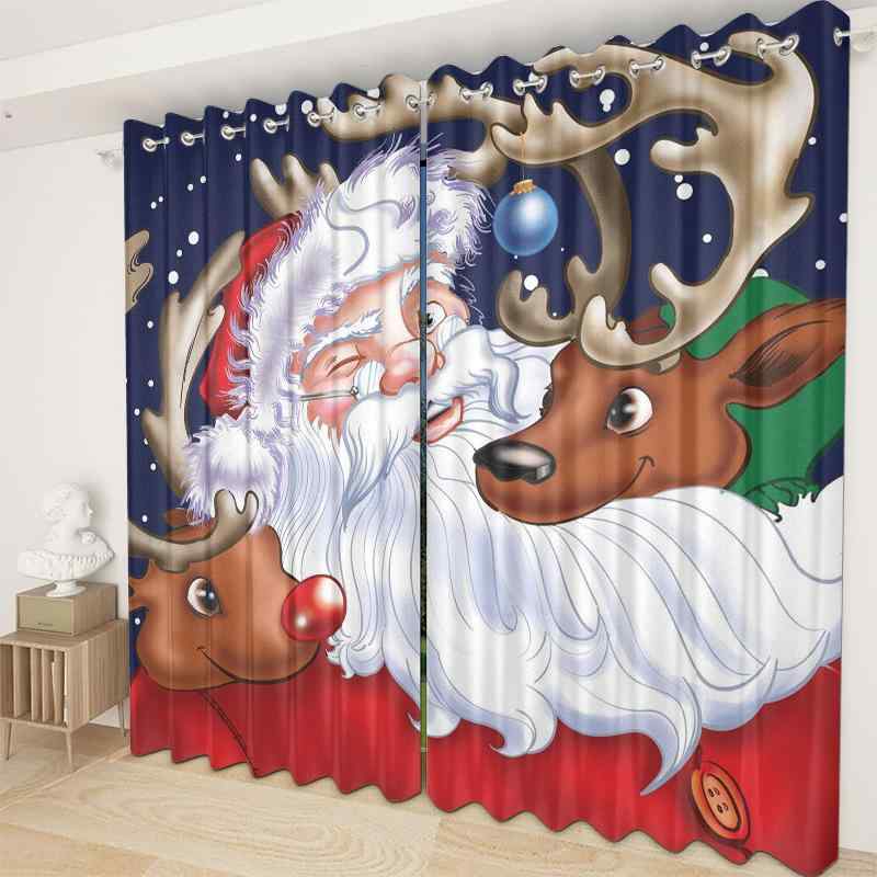 カーテン 高遮光 断熱 遮熱 クリスマス柄 ポリエステル リビング 寝室 書斎 子供部屋 ダイニング オフ..