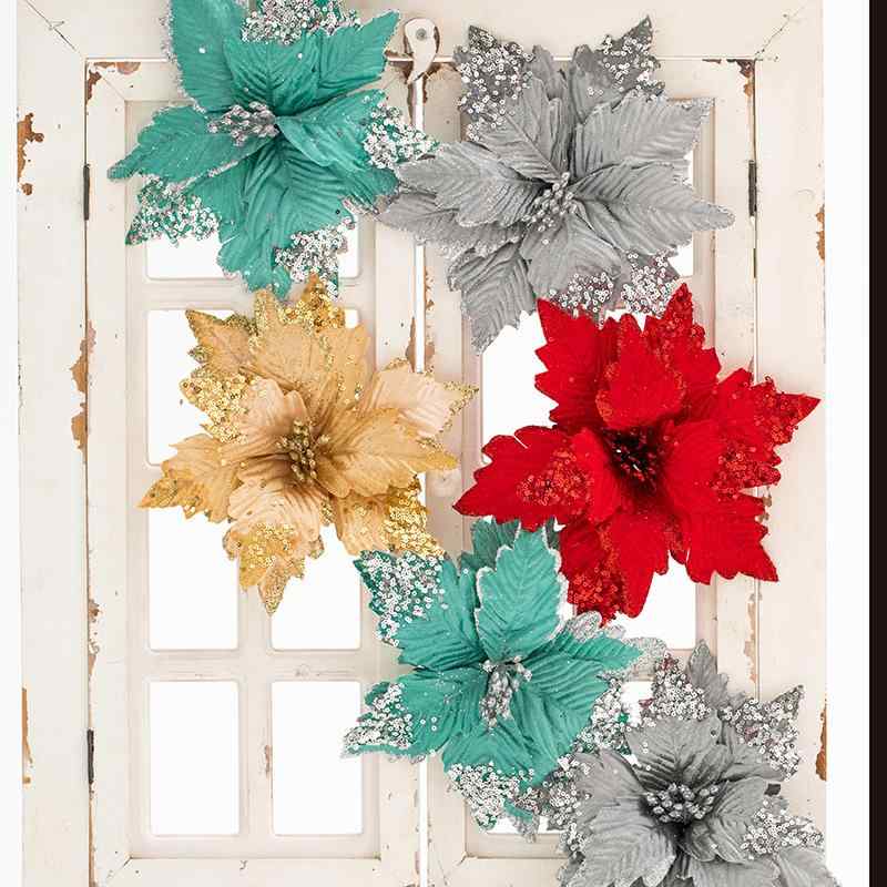 クリスマスフラワー 造花 ホテル 結婚式 店舗装飾用 クリスマス ガーランド 藤飾り 25cm ゴールド レッド フェイクフラワー