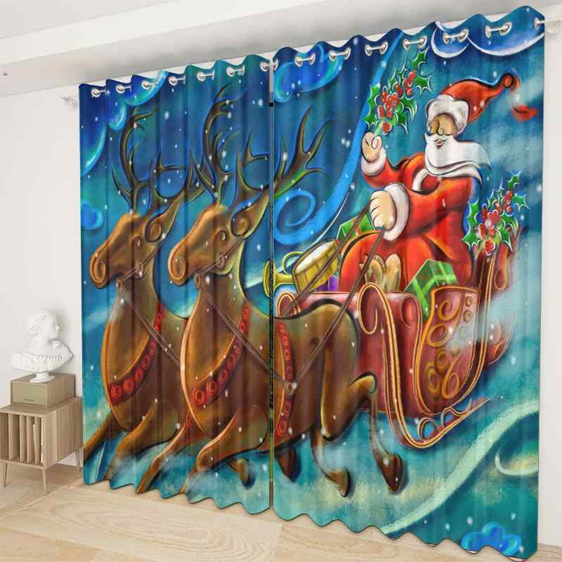 カーテン 半遮光 遮熱 クリスマス プリント柄 寝室 リビング バルコニー オフィス ホテル シンプルモダ..
