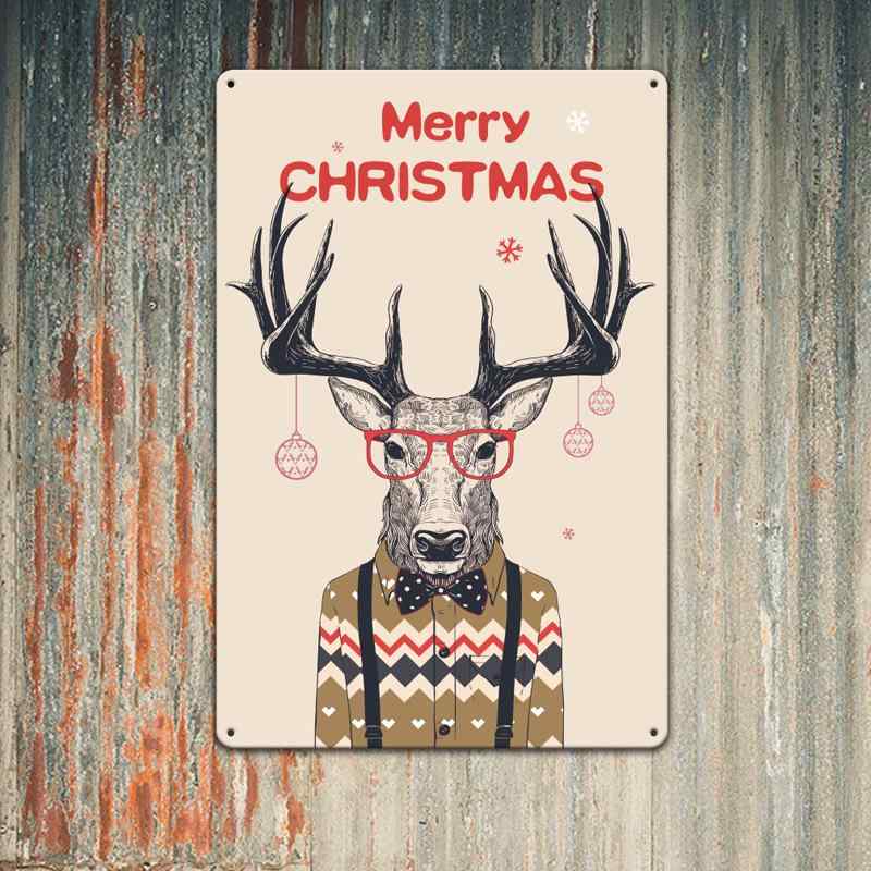 ブリキ看板 レトロ アメリカン インダストリアル クリスマス ウォールアート ナンバープレート型 フレ..