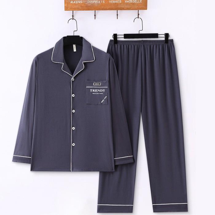 パジャマ メンズ ルームウェア 上下セット 春秋 快適 シンプル 開襟 長袖 ロングパンツ ポリエステル ..