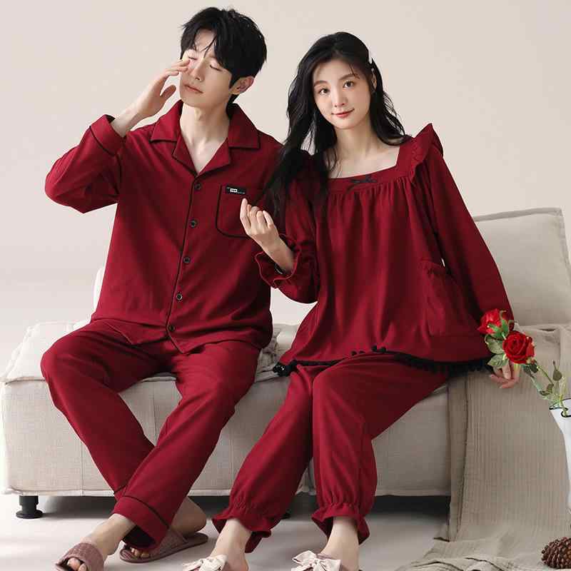 パジャマ カップル 綿100% 長袖 長ズボン 通気性 伸縮性 快適 やわらか ルームウェア 部屋着 上下セッ..