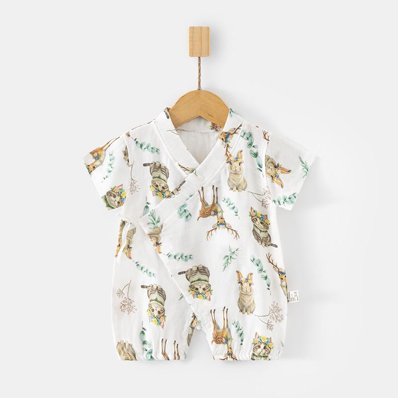 ロンパース ベビー 新生児 赤ちゃん 夏 半袖 綿100% ガーゼ 超薄手 接触冷感 吸汗速乾 涼しい 前開き 斜め襟 男の子 女の子 男女兼用 カバーオール 部屋着 パジャマ