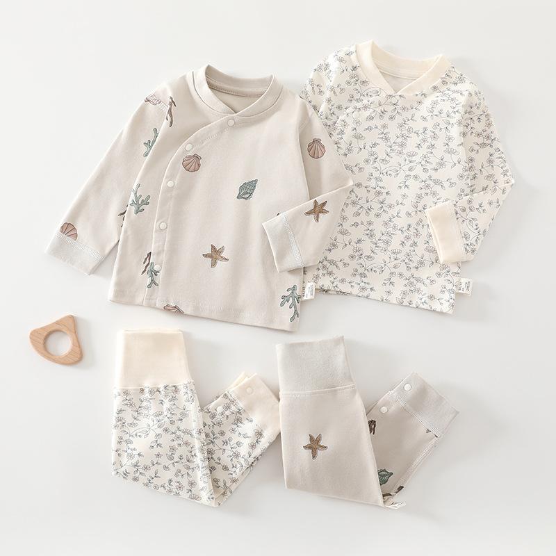 ベビー 肌着 新生児 赤ちゃん 男女兼用 吸湿速乾 綿100% やわらか 肌触り 長袖 上下セット パジャマ ルームウェア 部屋着 インナー かわいい キャラクター オールシーズン