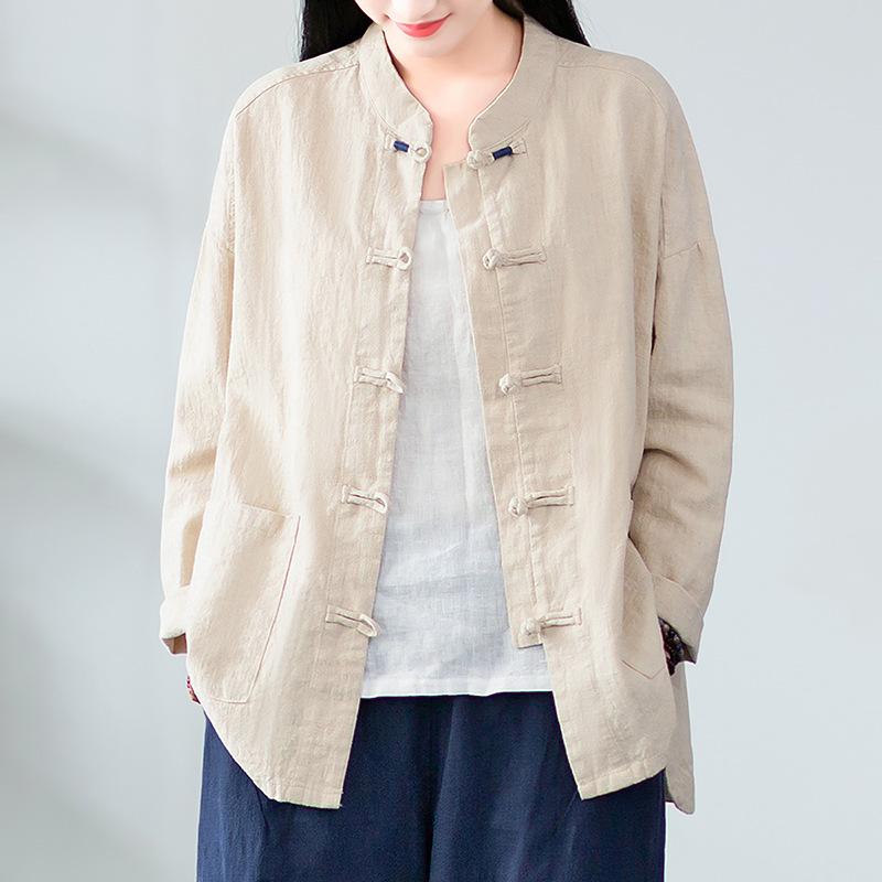 シャツ レディース 春夏 チャイナ風 中華風 ブラウス ゆったり コットンリネン 綿麻 スタンドカラー 長袖 ドロップショルダー 前開き トップス 羽織り 通勤 オフィス 普段使い きれいめ カジュアル おしゃれ ホワイト グリーン ネイビー ナチュラル