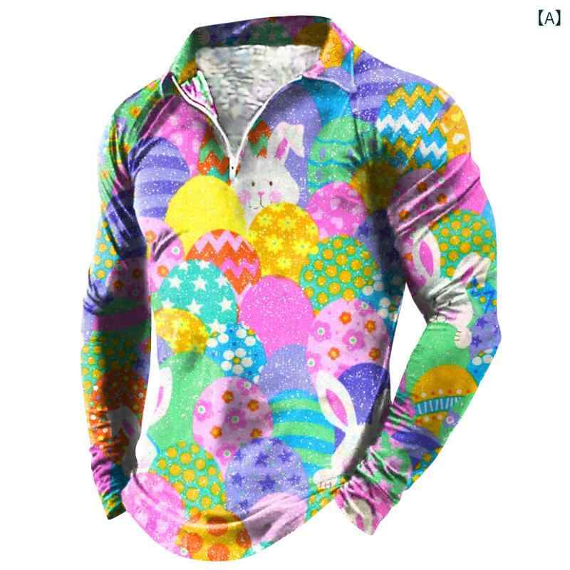 ポロシャツ メンズ 通気性 吸汗速乾 長袖 襟付き ジップアップ ゆったり ルーズフィット 3Dプリント キャラクター柄 カジュアル 春秋