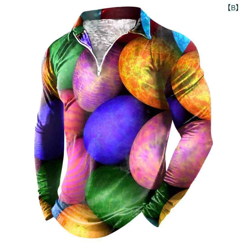 ポロシャツ メンズ 通気性 吸汗速乾 長袖 襟付き ジップアップ ゆったり ルーズフィット 3Dプリント キャラクター柄 カジュアル 春秋