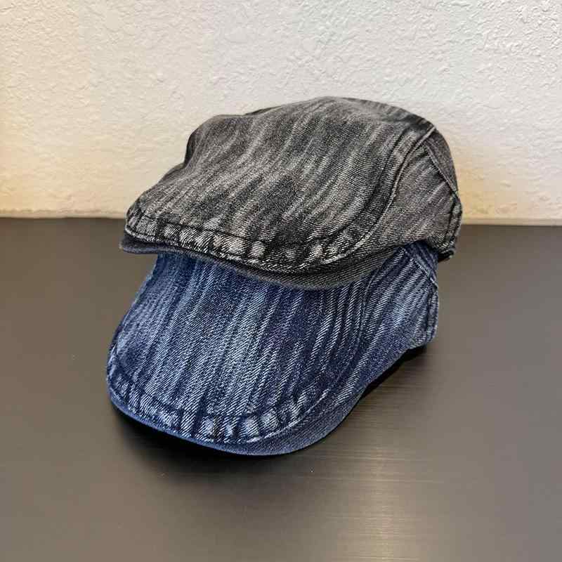 キャップ レディース メンズ 韓国風 Y2K レトロ ヴィンテージ デニム ウォッシュ グラデーション 薄手 春夏 UVカット 日よけ 通気性 綿 ベレー帽 普段使い ストリート カジュアル(4)