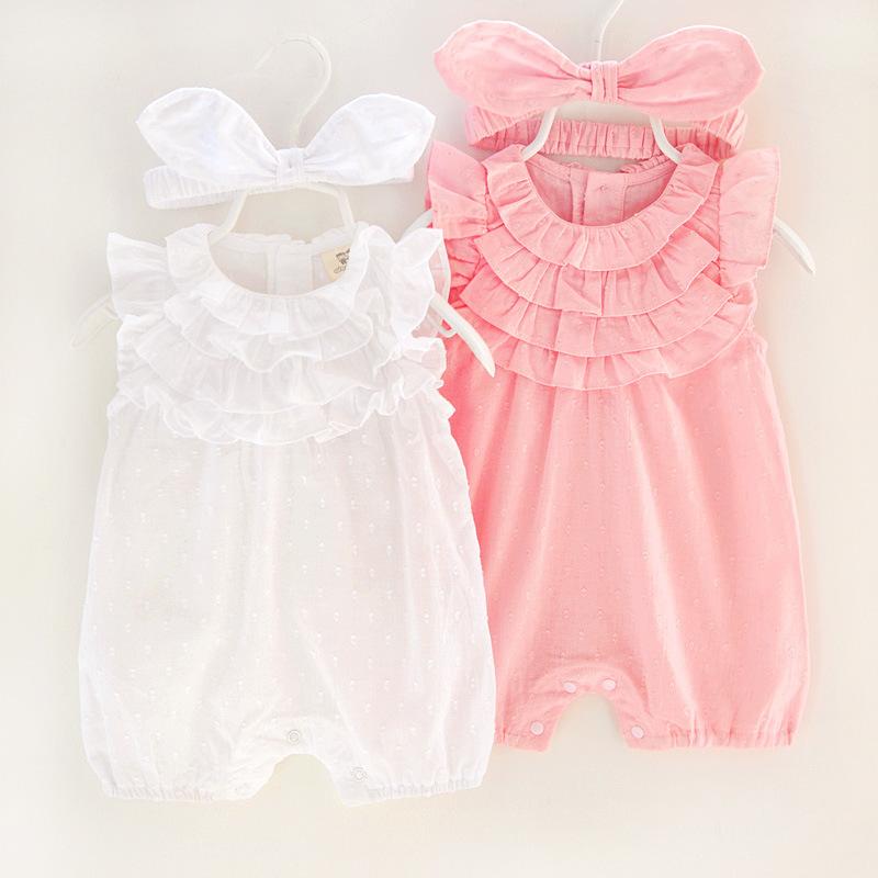 ロンパース ベビー 女の子 春夏 薄手 半袖 フード付き コットン100% カバーオール ボディスーツ ピンク ホワイト レース フリル プルオーバー 新生児 赤ちゃん 部屋着