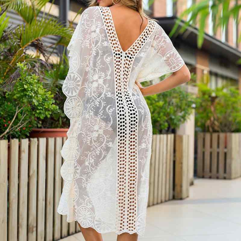 ビーチウェア レディース 水着 ビキニ カバーアップ 水溶性刺繍 メッシュ シアー パレオ ビーチスカート ロング丈 体型カバー リゾート 海水浴 プール 旅行 綿混 フリーサイズ