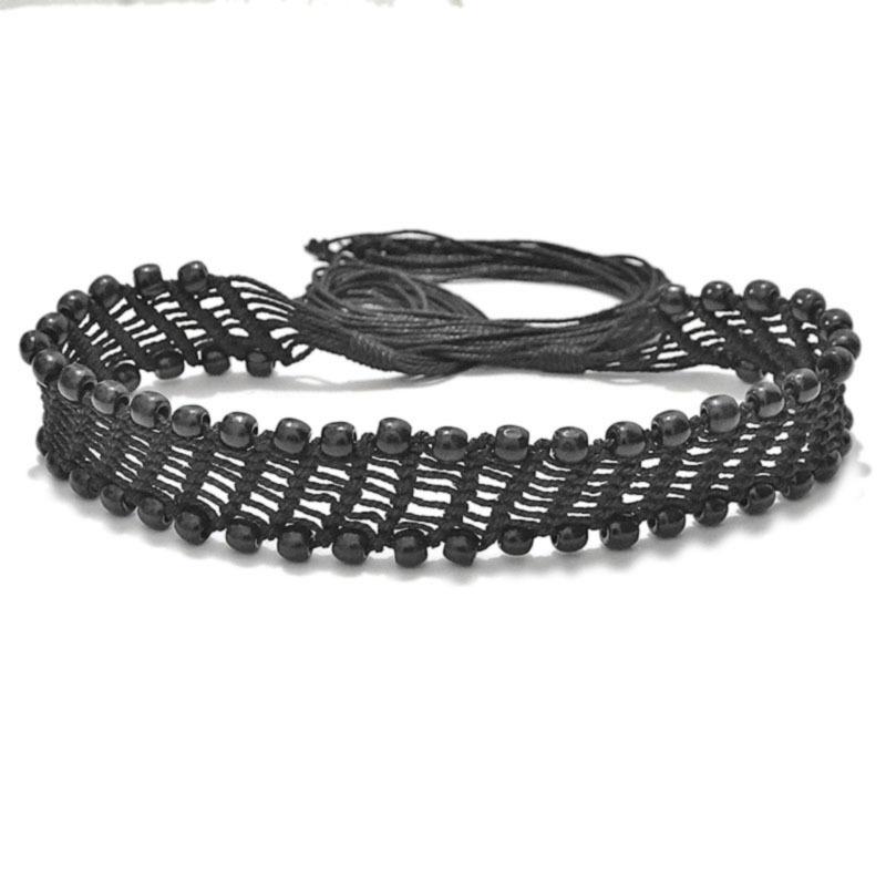 ウエストチェーン レディース レトロ柄 ヴィンテージ 手編み ハンドメイド ワックスコード 編み込み 民..