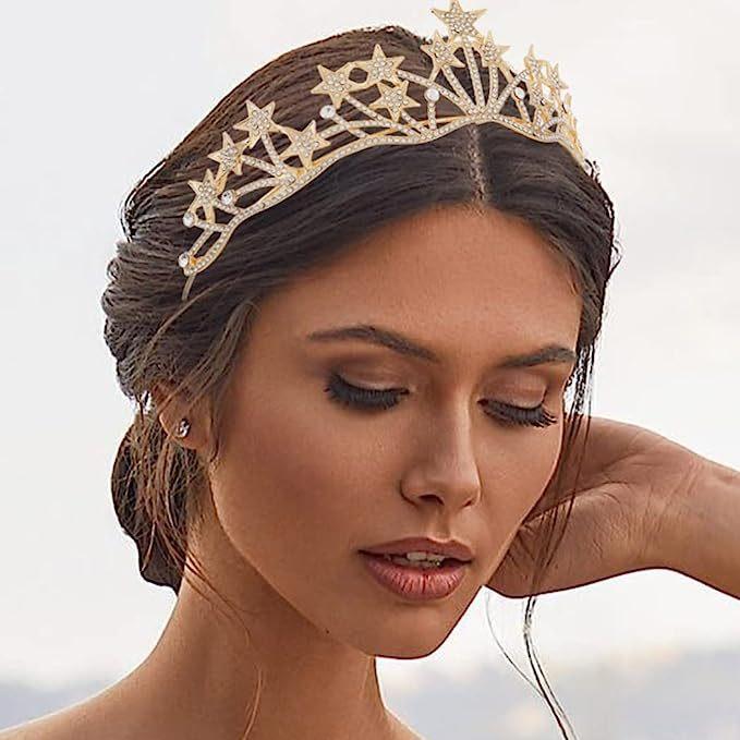 ヘッドドレス レディース 花嫁 結婚式 ティアラ クラウン スターデザイン レトロ ヴィンテージ 電気メッキ加工 合金 ラインストーン ウェディング ブライダル アクセサリー 誕生日 パーティー 披露宴 発表会