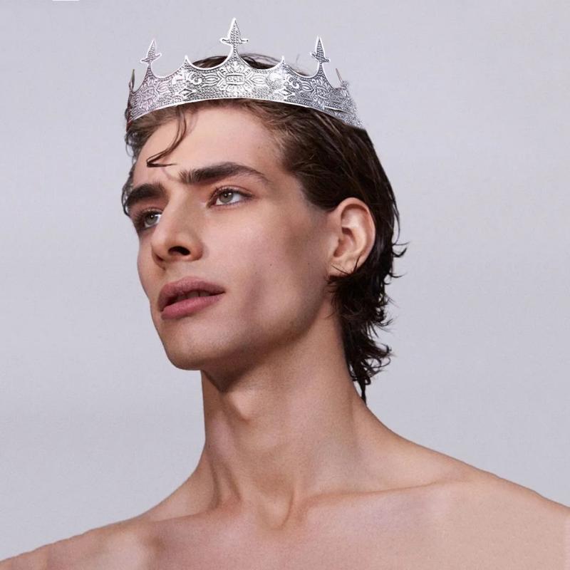 ヘッドドレス メンズ 男性用 王冠 クラウン レトロ クラシック 宮廷風 ゴシック フルサークル 全周 舞台 演劇 コスプレ パーティー 王子様 王様 メタル製...