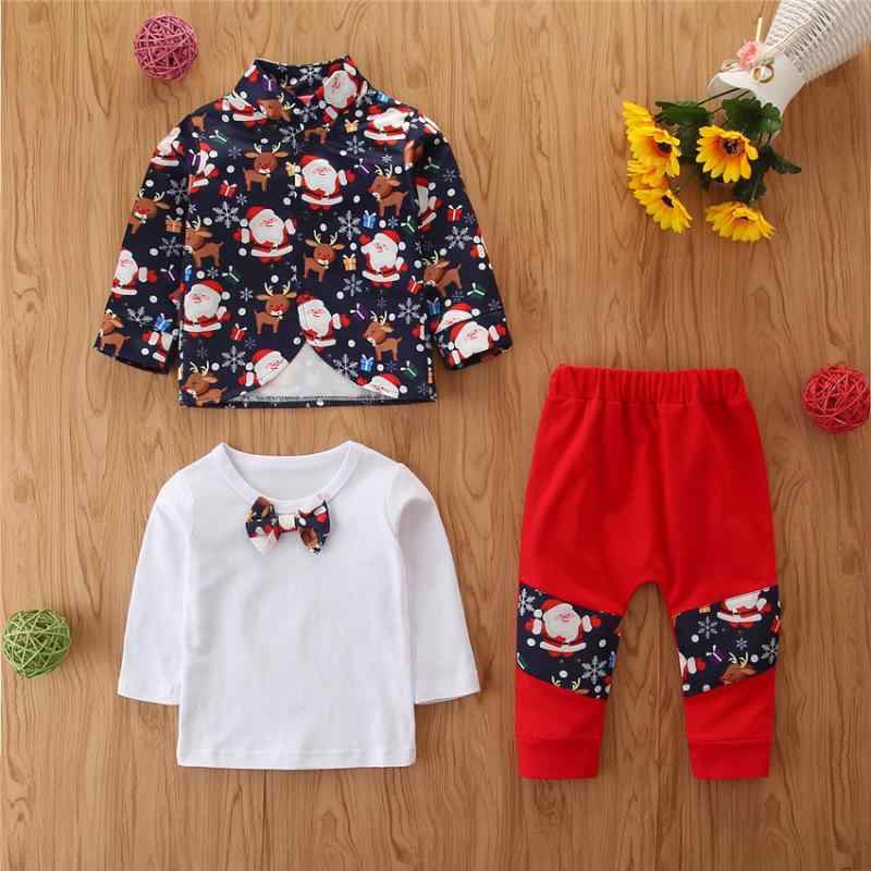 セットアップ 男の子 ベビー キッズ 秋冬 クリスマス 3点セット 綿95% 長袖 ロングパンツ プリント 上..