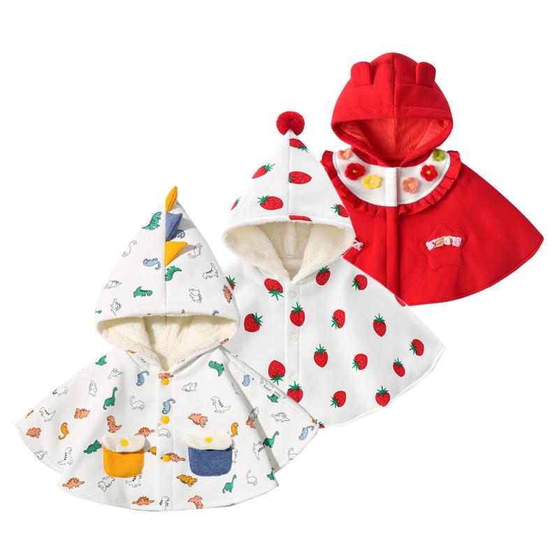 ポンチョ ベビー キッズ 恐竜柄 フード付き 厚手 あったか 秋冬 マント スウェット アウター お出かけ ..