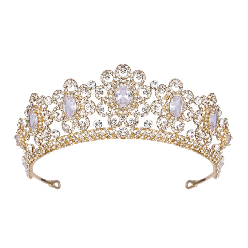 ヘアアクセサリー レディース 高級感 欧米風 花嫁 プリンセス ジルコニア ラインストーン ビッグ クラウン 誕生日 結婚式 パーティー 記念日 合金製 電気メッキ加工 シルバー ゴールド