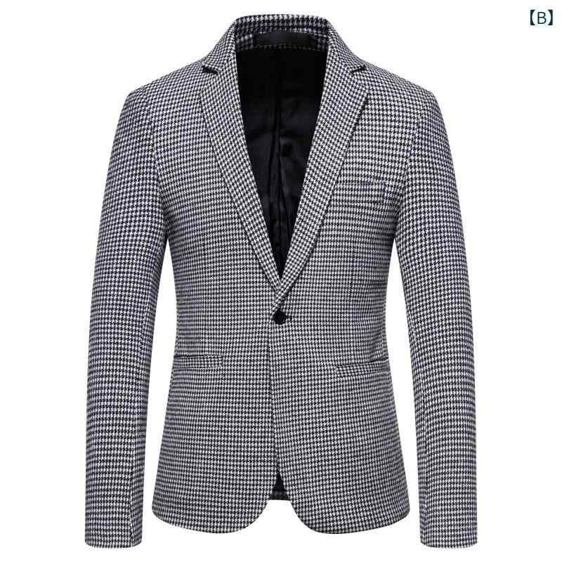 テーラードジャケット メンズ スリムフィット 一つボタン チェック柄 ビジネス カジュアル 大きいサイズ ウール調 ポリエステル 混紡素材 長袖 アウター オールシーズン 普段使い 通勤