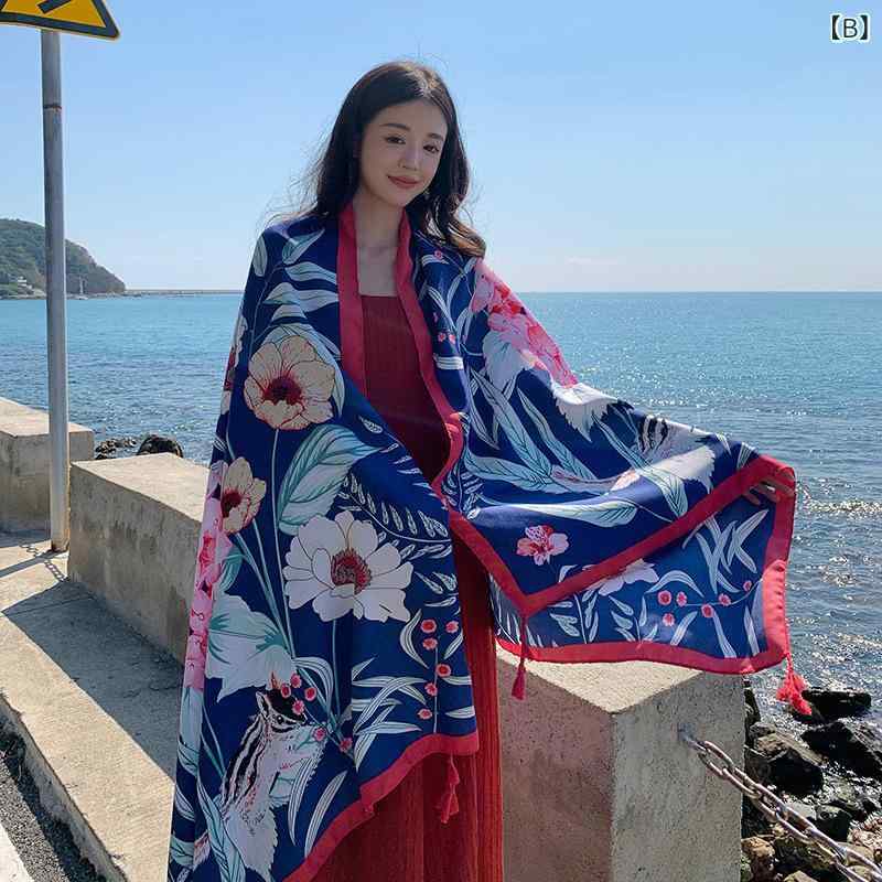 ショール 春夏 花柄 ビーチ 旅行用 リゾート 羽織り 体型カバー 写真映え おしゃれ ファッション 大判 UVカット スカーフ ストール 万能 保温 防塵 ポリエステル素材