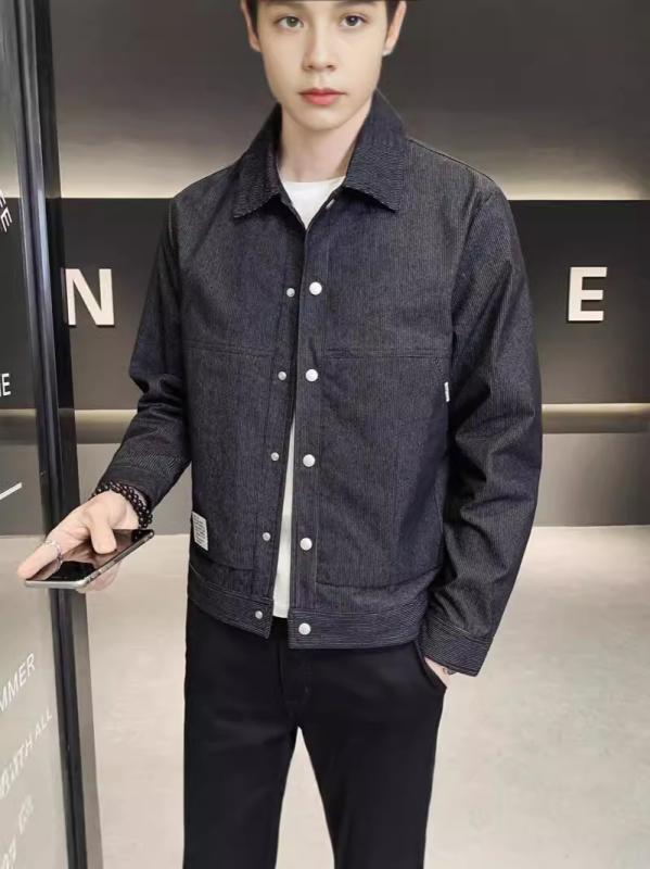 ジャケット メンズ 秋 シワになりにくい ポリエステル スリムフィット テーラード 細ストライプ ジップアップ 長袖 デイリー カジュアル ブラック