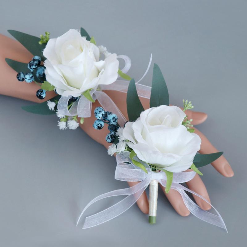コサージュ リストブーケ 造花 絹花 ウェディング 結婚式 新郎新婦 ゲスト 友人 ブローチ リストレット 森ガール ナチュラル 韓国風 手作り 披露宴 二次会 パーティー 入学式 卒業式(x2)