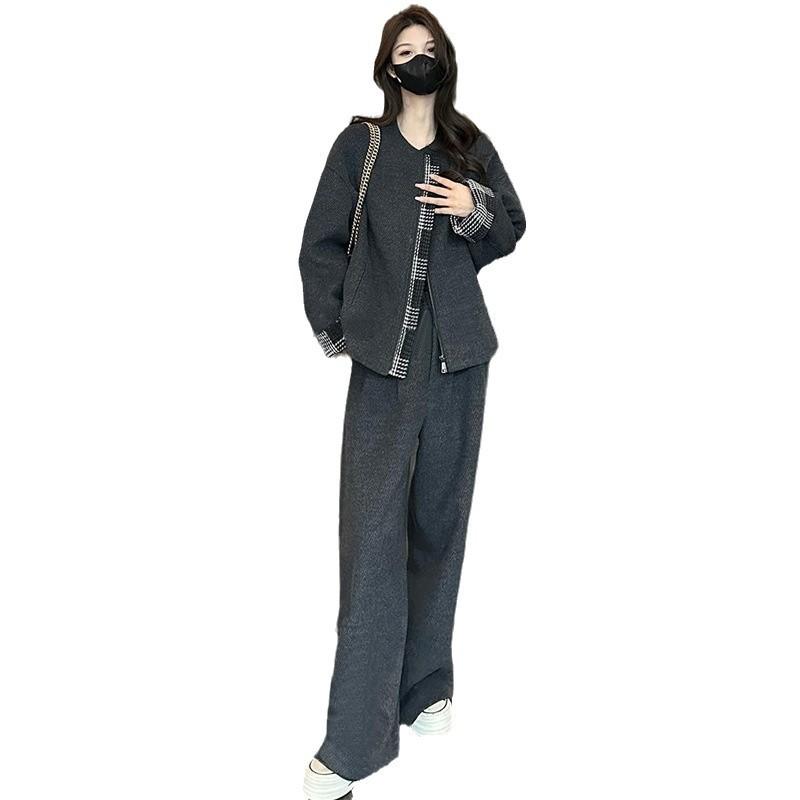 パンツ セットアップ レディース 秋冬 高級感 上品 エレガント 着痩せ スタイルアップ 体型カバー 脚長効果 通勤 オフィス ウール調 中綿入り ジャケット ハイウエスト ワイドパンツ 2点セット
