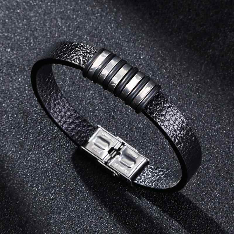 ブレスレット メンズ ステンレス マグネットクラスプ 多層編み込みレザー カジュアル 重ね付け風 ブラック シンプル レトロ 男性用 アクセサリー 普段使い おしゃれ