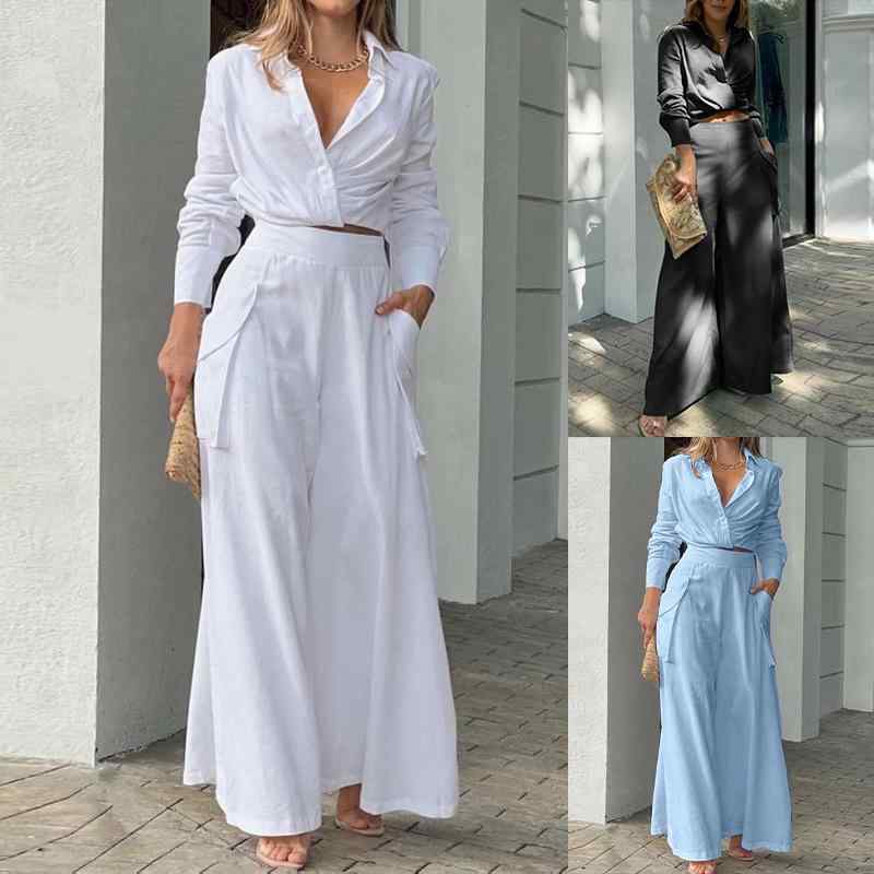 セットアップ レディース 通勤 オフィス カジュアル パンツスーツ 長袖 ポケット付き 無地 欧米風 エレガント 上品 ポリエステル スパンデックス 秋冬