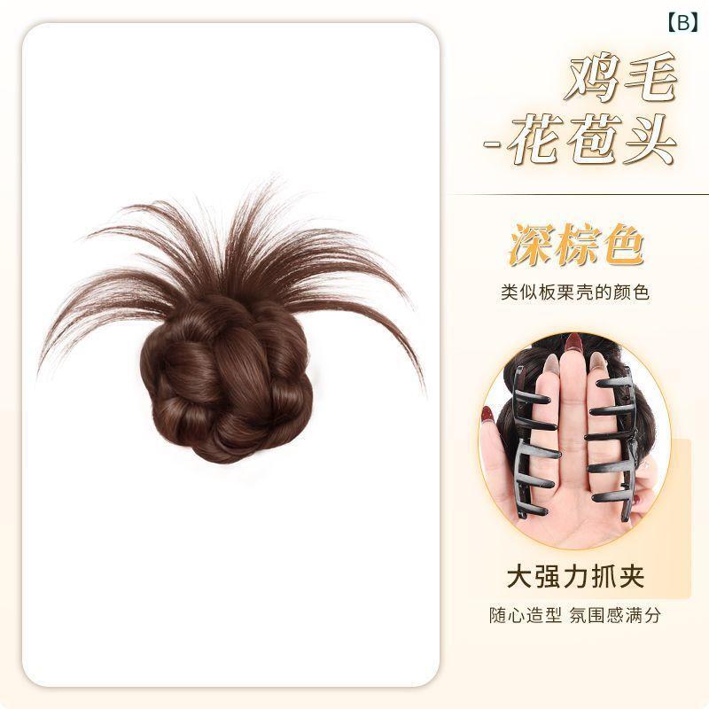 セキュアデポのお団子ウィッグ レディース 低め ボリューム感 自然な髪質 バンスクリップ ヘアゴム 付け毛 簡単装着 時短 まとめ髪 花形 シニヨン アップスタイル 通勤 お出かけ｜アングル3