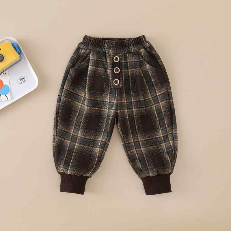 パンツ キッズ 男の子 ベビー 裏起毛 厚手 防寒 コットン 綿混 股開き やわらか おしゃれ 韓国風 チェック柄 カジュアル 普段着 ルームウェア 通園 お出かけ 秋冬 冬 ブラウン ブラック 80cmから130cm