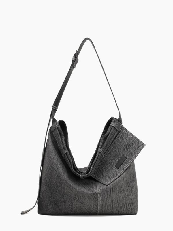 トートバッグ レディース 大容量 通勤 デニム レトロ ショルダーバッグ 斜め掛け鞄 秋冬 ベルトデザイ..