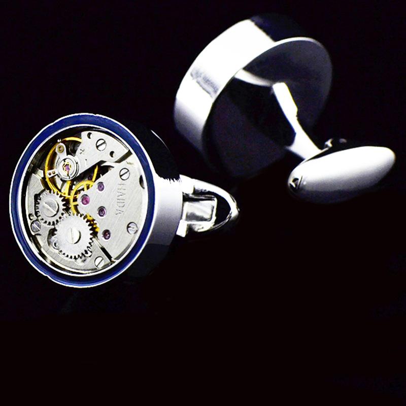 カフス 男女兼用 時計ムーブメント レジン加工 ブルーエッジ フレンチカフス 銅製 レトロ アンティーク 幾何学模様 高級感 光沢 おしゃれ ビジネス フォーマル スーツスタイル アクセサリー