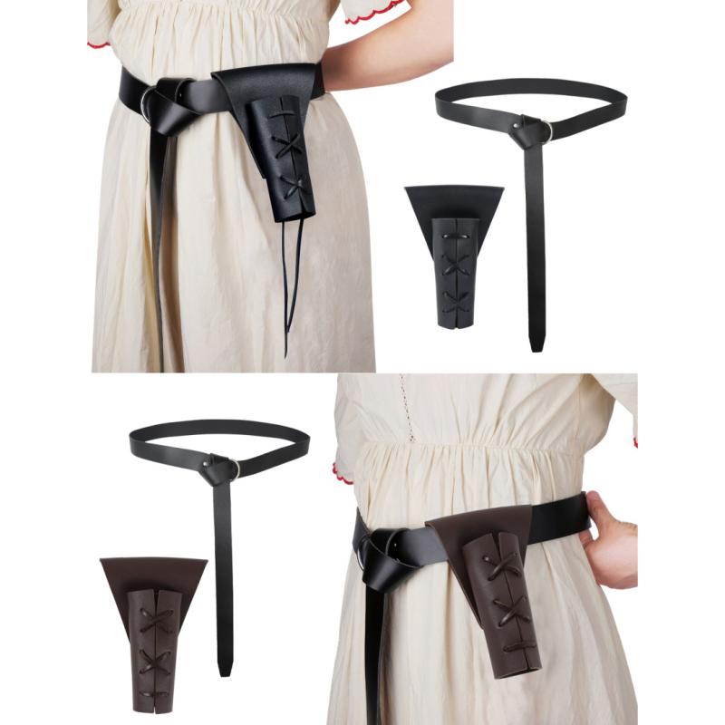 ベルト メンズ 中世 バイキング 騎士 剣帯 剣鞘 合成皮革 コスプレ イベント 仮装 ハロウィン PUレザー調 小物 フリーサイズ ブラック ブラウン