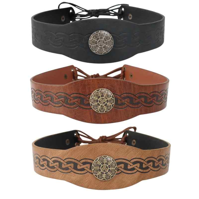 ヘッドピース ヘッドバンド ヴァイキング 中世 ルネサンス 欧米風 レトロ レザー ウェーブデザイン フ..