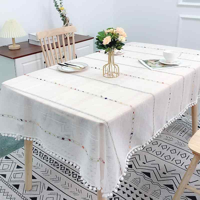 テーブルクロス 滑り止め 耐熱 断熱 防塵 モダン シンプル シアー素材 北欧風 ストライプ柄 長方形 ダ..