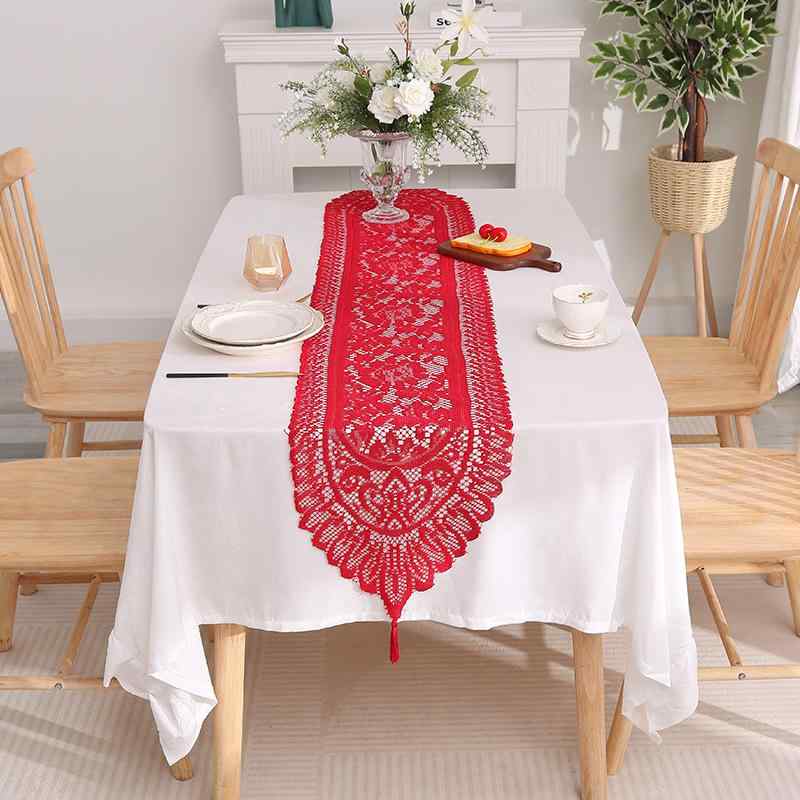 テーブルランナー レース かぎ針編み レトロ アンティーク調 アメリカン カントリー 透かし編み ハンドメイド フリンジ タッセル コーヒーテーブル ローテーブル ダイニング リビング 装飾 おしゃれ