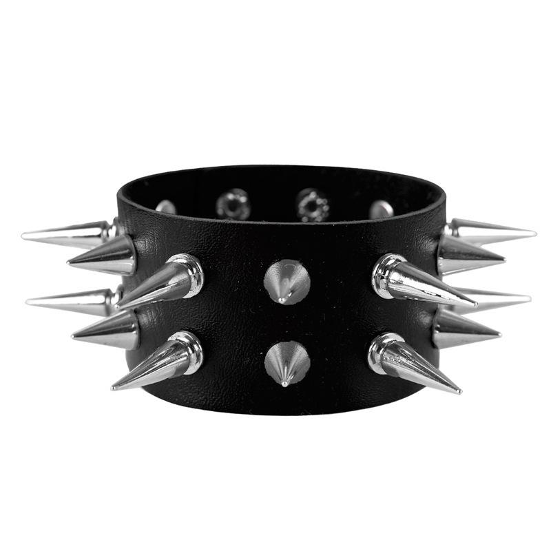 ブレスレット メンズ レディース ユニセックス パンク ロック ハード 個性的 欧米スタイル レザー 合金 リベット スパイク スタッズ ダブル 二連 ボリューム感 幾何学模様