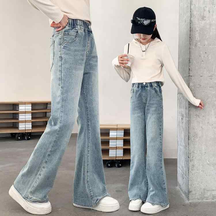 デニムパンツ 女の子 ガールズ ジュニア キッズ スタイルアップ 細見え ロングパンツ 着回し おしゃれ ..