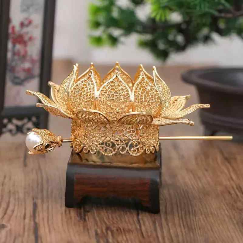 髪飾り レディース 中華風 古典風 ハンドメイド 立体的な蓮の花 冠 高級感 合金製 伝統衣装 結髪用 ヘ..