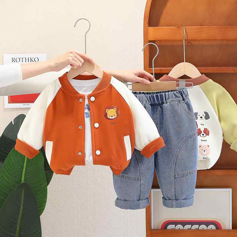 キッズセットアップ 男の子 ベビー 子供 やわらか綿混素材 3点セット キャラクター かわいい 野球服 ベ..