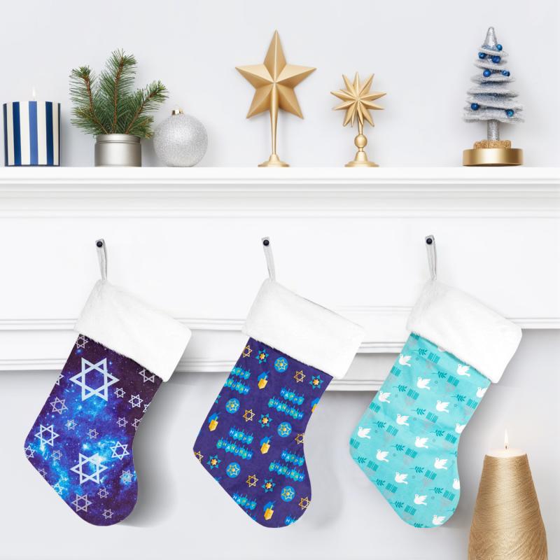 クリスマスソックス ロイヤルブルー 深い青 雪の結晶柄 スノーフレーク ホットスタンプ加工 もこもこ ..