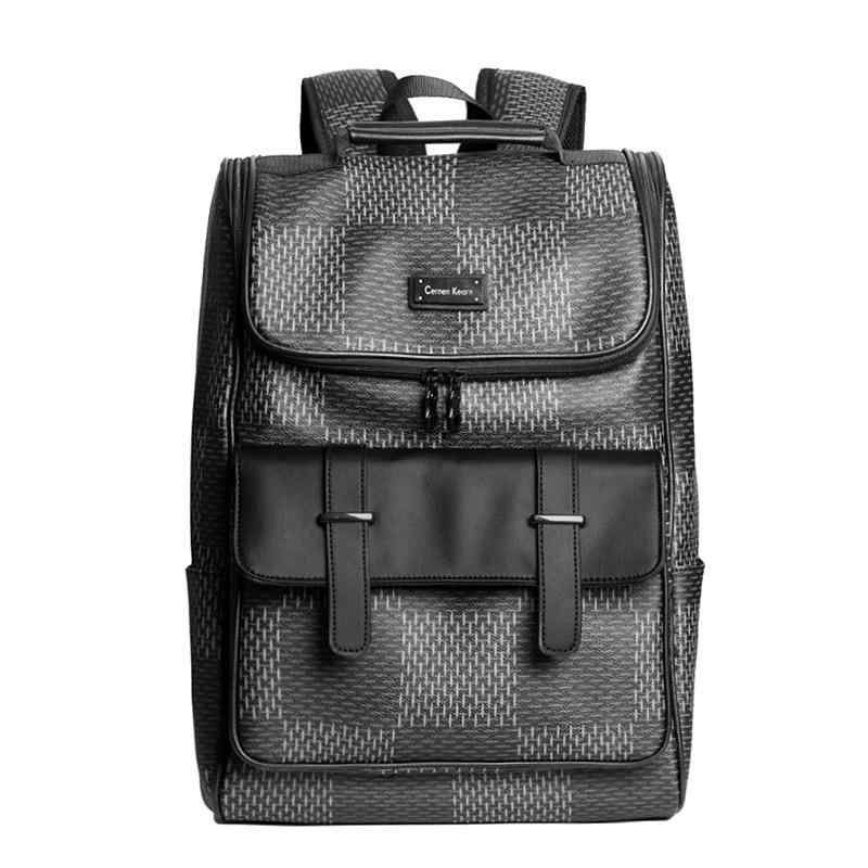 リュック メンズ バックパック 通勤 通学 旅行 大容量 15インチPC対応 A4対応 負担軽減 クッションショルダー PUレザー チェック柄 切り替え ファッション 学生 スクール カジュアル(4)