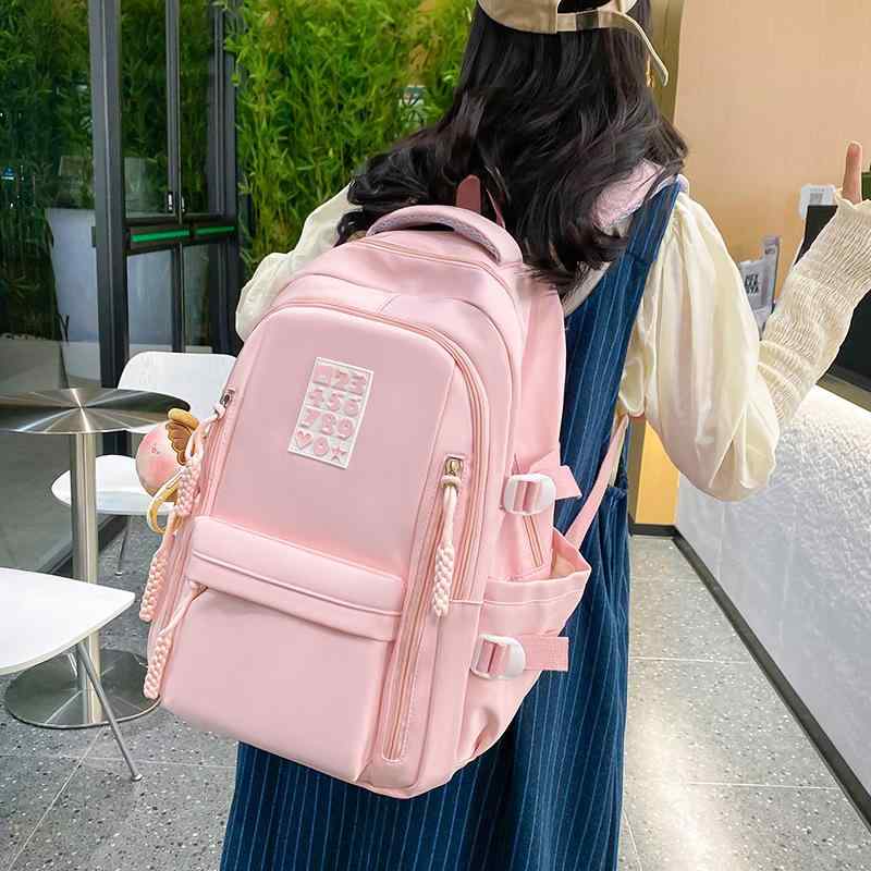 ・カラー展開: ホワイト、ブラック、イエロー、グリーン、ピンク・性別: ユニセックス・素材: ナイロン・機能: 通気性、耐摩耗性、脊椎保護・スタイル: フレッシュ&amp;amp;スイート・裏地素材: ポリエステル・柄: 文字・デザイン要素: 縫い目、プリント・カテゴリ: バックパック・セット内容: バッグ単体、チャーム付きバッグ・適用シーン: スクールユース・背負いシステム: 湾曲型ショルダーストラップ・対象学年: 高校生
